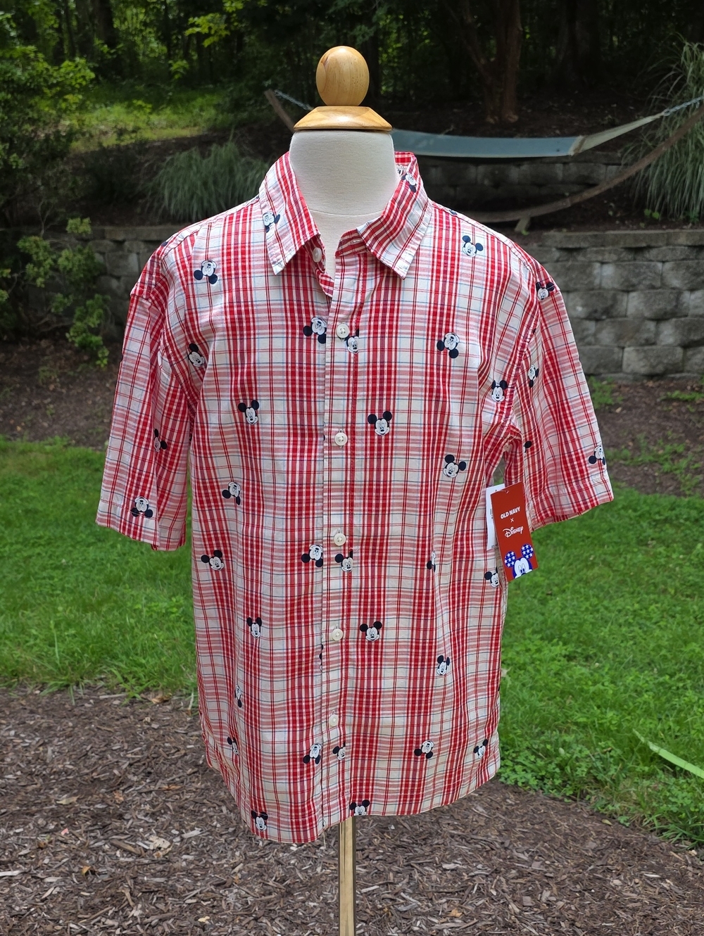 Disney x Old Navy Collab Mickey Red Plaid Button-Up Shirt